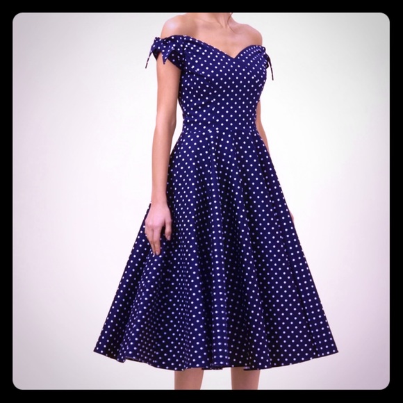 The Pretty Dress Co. Dresses & Skirts - BNWT Fatale Bow Midi Navy & White Polkadots US10